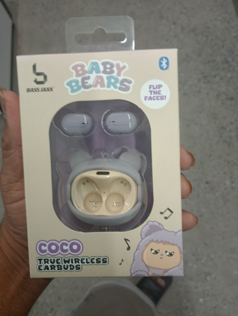 Kids Bears Wireless Earbuds in Beige and Gray - Cute Flip Case